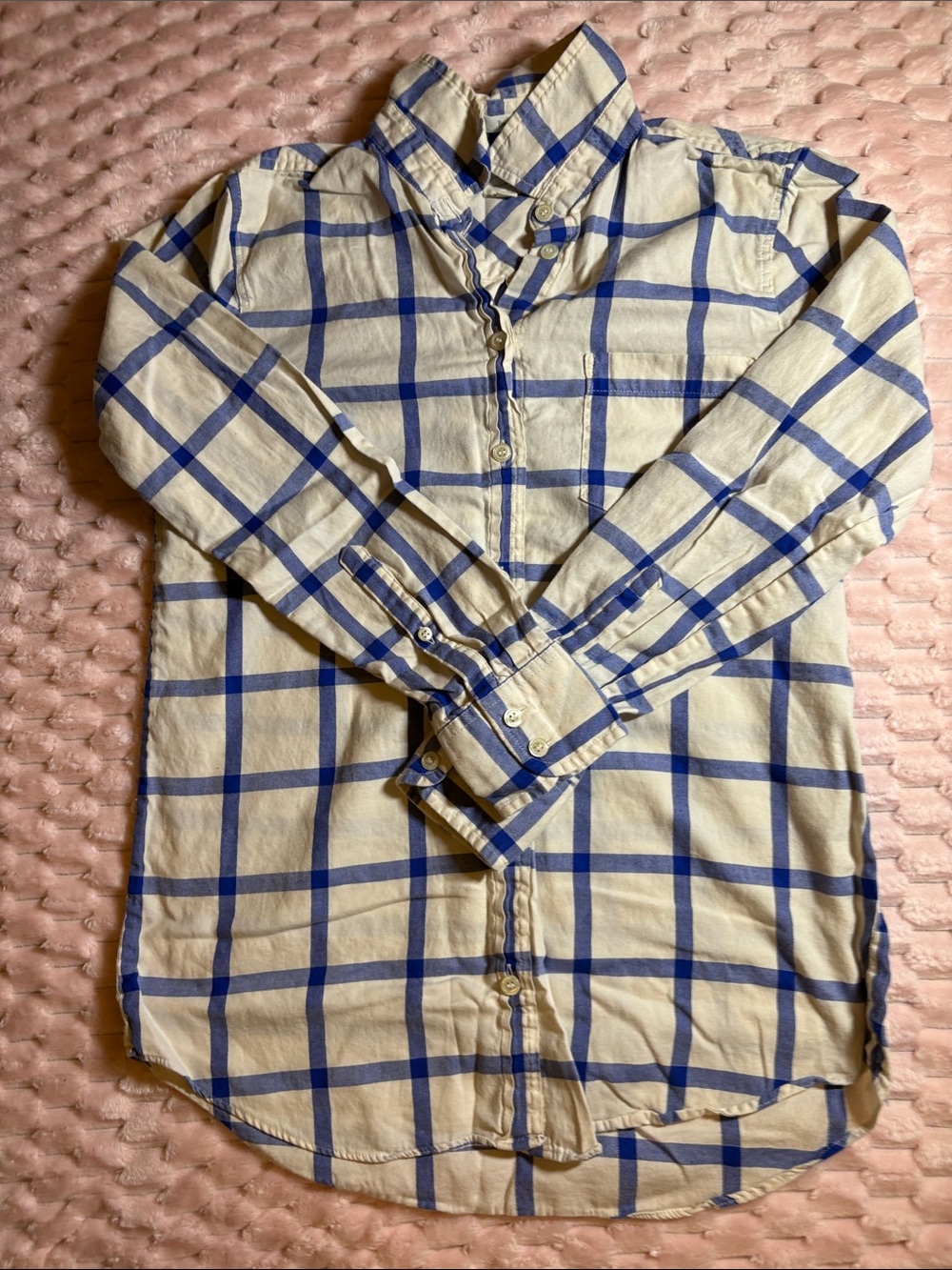 J.Crew Blue and Cream Checked Button-Down Shirt